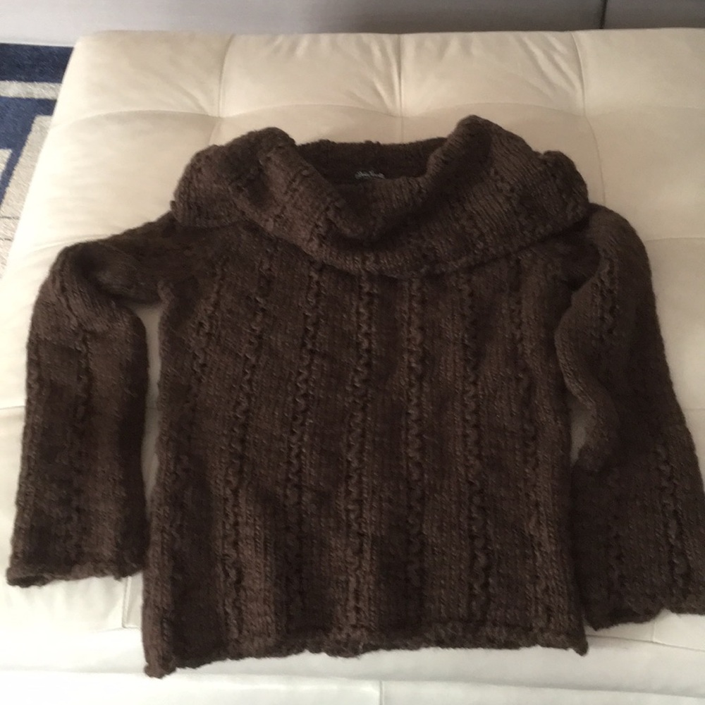 Cowl neck knit sweater made in Italy.
